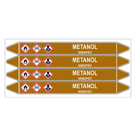 Značení potrubí, metanol,4 ks, 250 × 26 mm